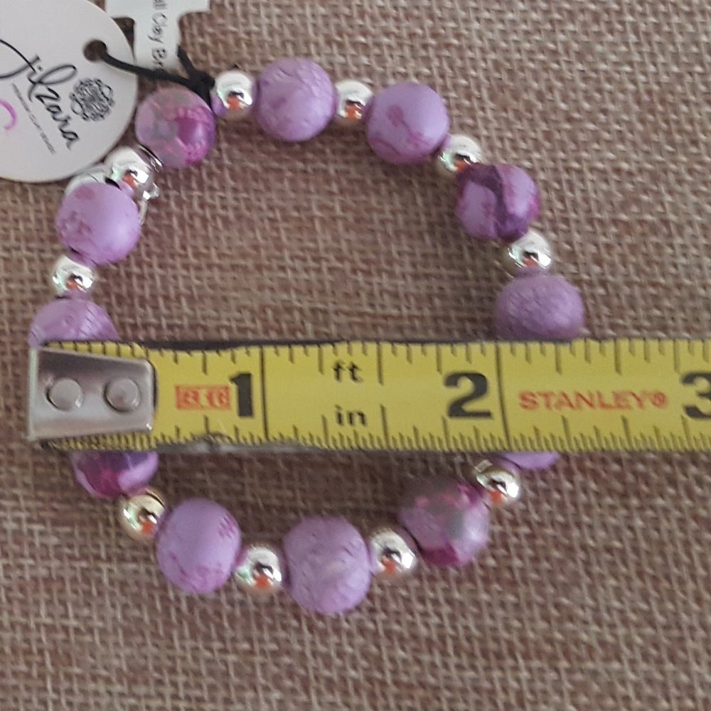 Handmade Polymer Clay Bead Stretch Bracelet - Picture 7 of 11